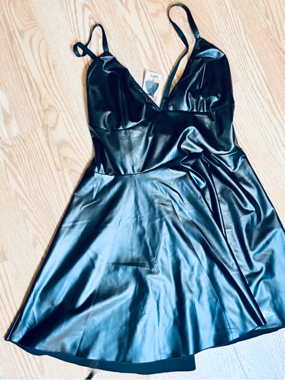 NWT Sexy Faux Leather Black Mini Dress W/keyhole Back